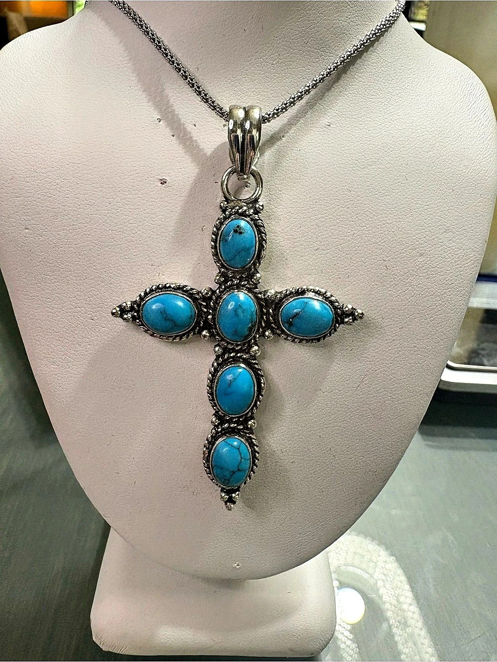 Turquoise Cross Pendant Necklace 925 chain not included